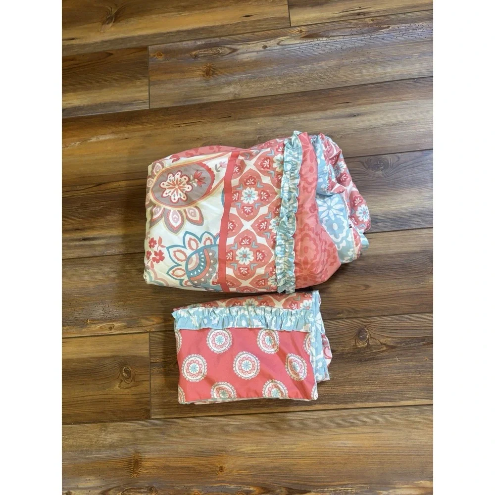 Cynthia Rowley‎ Twin Duvet Set 2Pc Pink & Blue Reversible Duvet & Sham